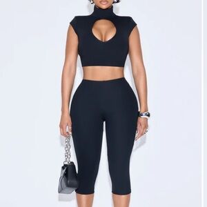 Fashion Nova Black Cut-Out Crop Jumpsuit